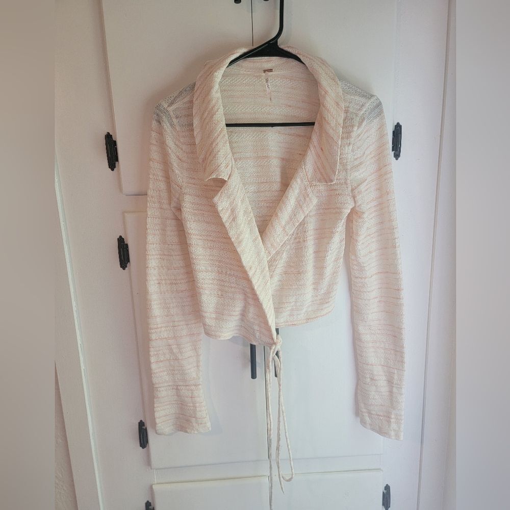 Free People Eloise Wrap Top Cottom Pink Collar Crop  Small